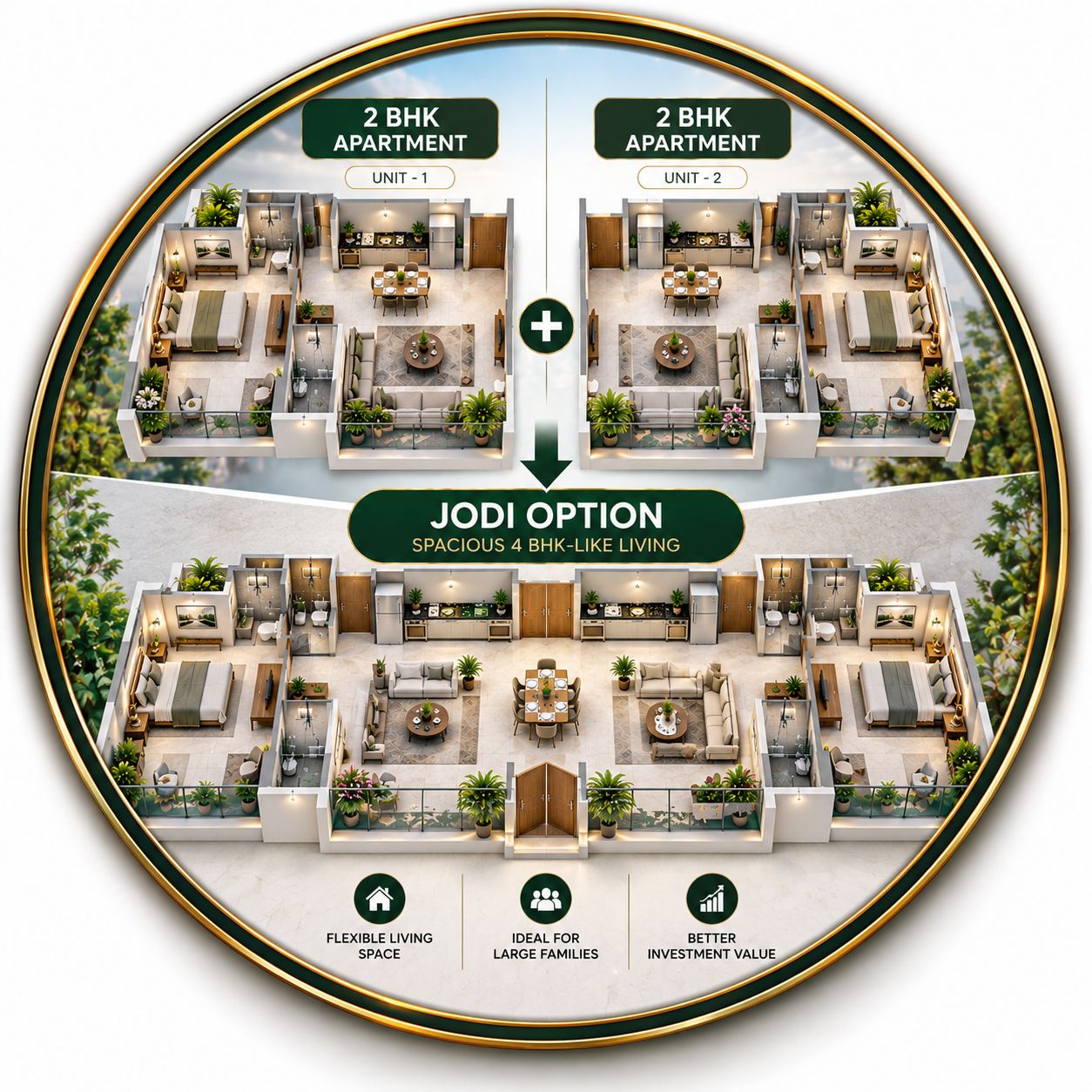 2 BHK Apartments With Jodi Option