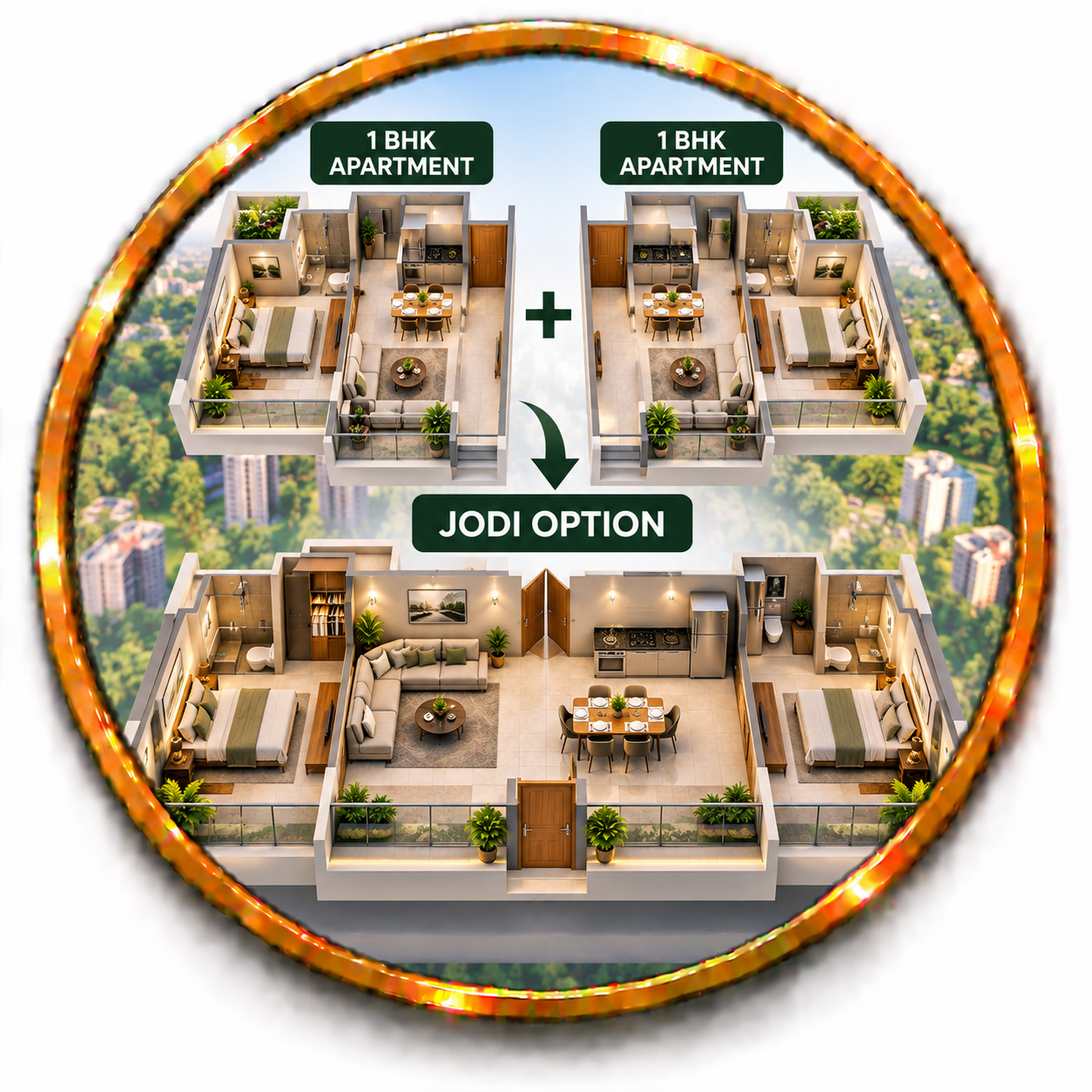 1 BHK Apartments Wityh Jodi Option